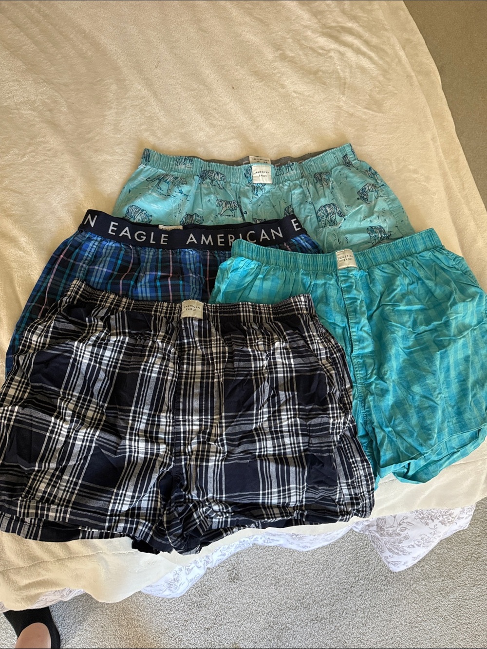 American Eagle Outfitters Men's Teal, Aqua & Navy Plaid Boxers - 4 Pack